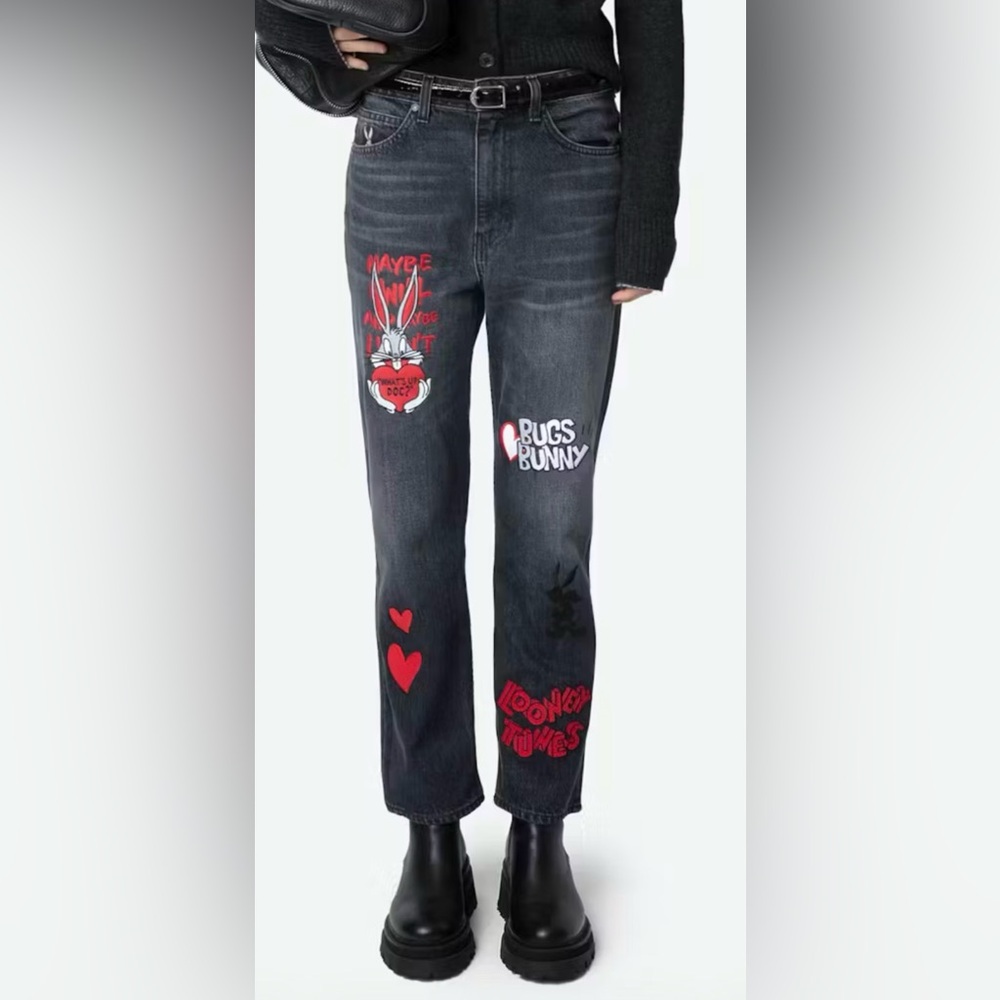 Zadig & Voltaire Looney Tunes Bugs Bunny Dark Wash High Rise Jeans Size 28